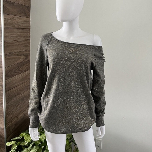 Vince Sweater 100% Cashmere Tunic Long Sleeve Grey / Gold Sparkle Sz Small❤️ - Picture 1 of 7